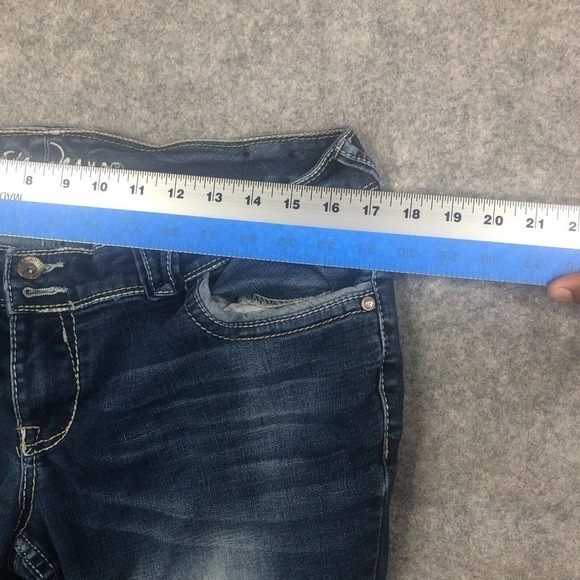 Ariya Jeans Women 13/14 Straight Leg Mid Rise Dark Blue Stretch Embroidered - Picture 5 of 10